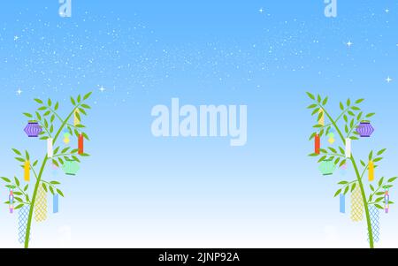 Tanabata Festival, background of bamboo leaves decorated with the Milky Way and strips of paper. Stock Vector