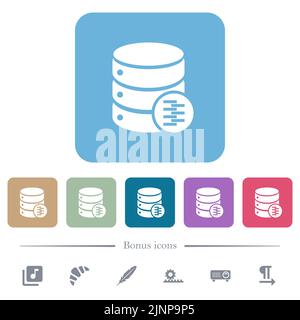 Database compress data white flat icons on color rounded square backgrounds. 6 bonus icons included Stock Vector