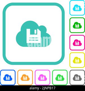 Cloud storage vivid colored flat icons in curved borders on white background Stock Vector