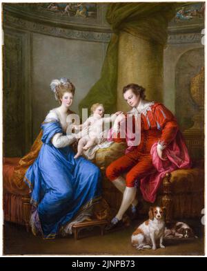 Angelica Kauffman, Edward Smith Stanley (1752–1834) Twelfth Earl of Derby, Elizabeth, Countess of Derby (Lady Elizabeth Hamilton 1753–1797), and Their Son (Edward Smith Stanley 1775–1851), family portrait painting in oil on canvas, circa 1776 Stock Photo