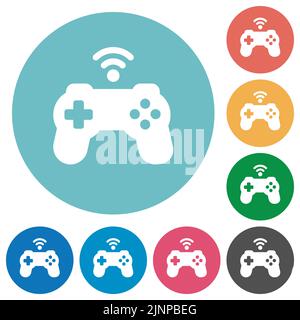 Wireless game controller solid flat white icons on round color backgrounds Stock Vector