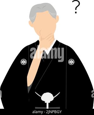 A senior man in kimono, wearing a crested hakama, Have doubts Stock Vector