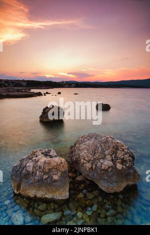 Rocks in the morning at Krk Island, Croatia Stock Photo