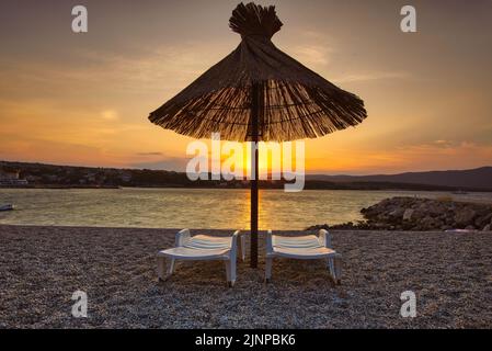 Morning sunrise at beach in Krk Island, Croatia Stock Photo