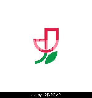 letter j rose red flower geometric logo vector Stock Vector
