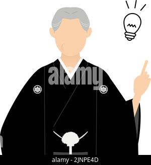 A senior man in kimono, wearing a crested hakama, Pointing and advising Stock Vector