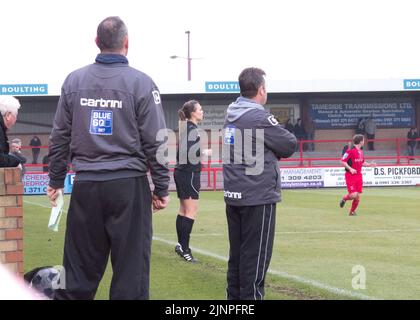 Natalie Aspinall Premier League official running the line at Droylsden v Solihull in 2011 Stock Photo