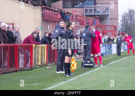 Natalie Aspinall Premier League official running the line at Droylsden v Solihull in 2011 Stock Photo