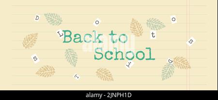Welcome back to school banner vintage collage, leaf, leaf print, notepad sheet. Vector illustration Stock Vector