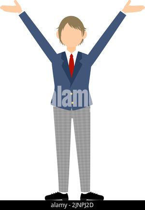 Genderless, blazer uniform, Hailing gesture with outstretched arms Stock Vector