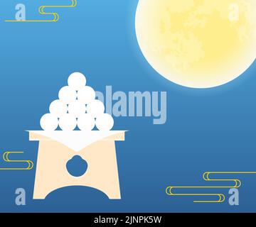 Otsukimi, Mid-Autumn moon viewing (no text), Tsukimi Dango and Moon, Japanese Background, 336x280 Stock Vector