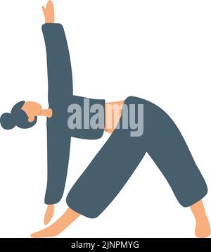 Cute woman practicing body stretching at gym vector flat