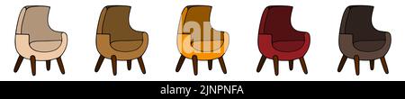 Armchair. Room interior element. Vector set of illustrations in cartoon style. Upholstered furniture for home and office on an isolated white backgrou Stock Vector
