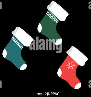 Celebration of New Year and Christmas. Multi-colored socks on a black Stock Vector