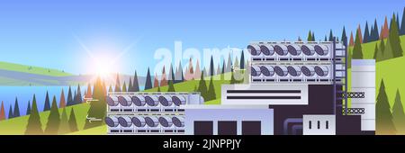 green eco-plant eco factory environmental conservation idea save world decarbonization, carbon dioxide capture and storage Stock Vector