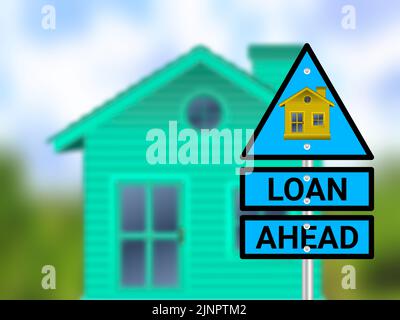 loan ahead sigh board in blur home background. concept for home loans, buy new house and real-estate. Stock Photo