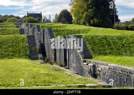 The seven locks in the city of Rogny, center France is an famous ancient construction built to  the Loire to the Seine water system. Stock Photo
