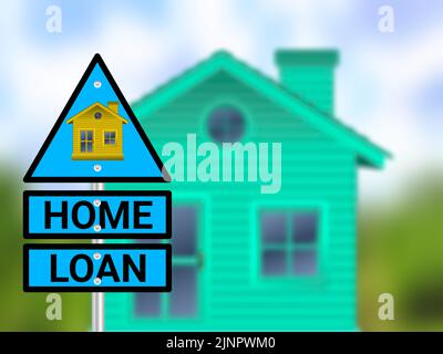 home loan  sigh board in blur home background. concept for home loans, buy new house and real-estate. Stock Photo