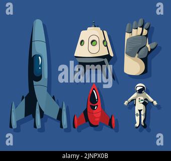 space outer retro five icons Stock Vector