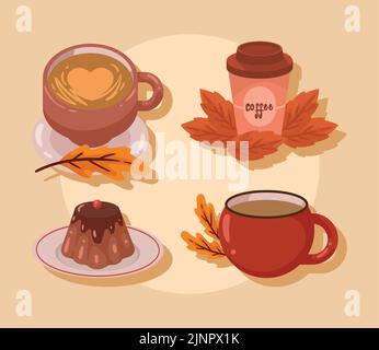 four coffee autumn day icons Stock Vector