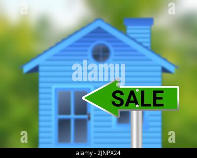 sale sigh board in blur home background. concept for home loans, buy new house and real-estate. Stock Photo