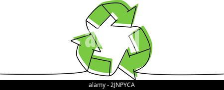 One Recycle Line Earth with recycle symbol colored one line continuous drawing ...