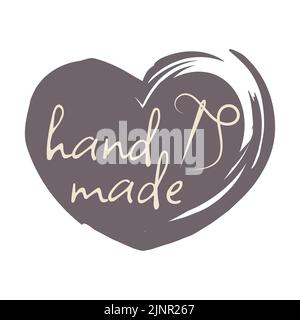 Hand made with love, hand crafted dry brush or cup stain label. Handmade badge. Stock Vector