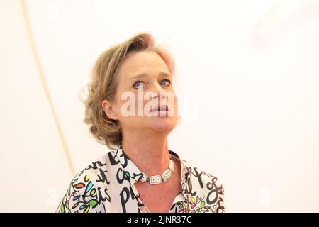 Aardenbug, Netherlands. 13th Aug, 2022. Princess Delphine of Saxe-Coburg, pictured during a royal 'Artist Talk' in the context of the exhibition 'A Life' (06-28/08) at the Kunstenfestival Aardenburg (16/07-04/09) in Aardenburg, Zeeland, the Netherlands, Saturday 13 August 2022. Kunstenfestival Aardenburg is a biennale for art at home and in outdoor spaces BELGA PHOTO KURT DESPLENTER Credit: Belga News Agency/Alamy Live News Stock Photo