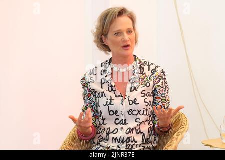 Aardenbug, Netherlands. 13th Aug, 2022. Princess Delphine of Saxe-Coburg, pictured during a royal 'Artist Talk' in the context of the exhibition 'A Life' (06-28/08) at the Kunstenfestival Aardenburg (16/07-04/09) in Aardenburg, Zeeland, the Netherlands, Saturday 13 August 2022. Kunstenfestival Aardenburg is a biennale for art at home and in outdoor spaces BELGA PHOTO KURT DESPLENTER Credit: Belga News Agency/Alamy Live News Stock Photo