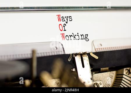WOW ways of working symbol. Concept words WOW ways of working typed on the old retro typewriter on a beautiful white background. Business and WOW ways Stock Photo