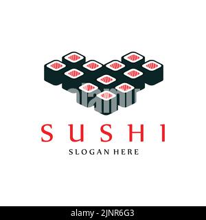 Japanese sushi food logo vector, with a variety of seafood meat, background design suitable for stickers, screen printing, banners, flayers, companies Stock Vector