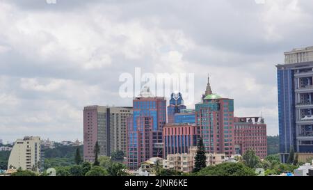 Bangalore,Karnataka,India-June 19 2022: View of Bangalore cityscape from terrace of Chancery Pavilion Hotel. Stadium and skyscrapers such as Prestige Stock Photo