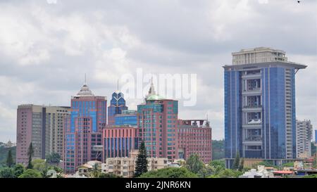 Bangalore,Karnataka,India-June 19 2022: View of Bangalore cityscape from terrace of Chancery Pavilion Hotel. Stadium and skyscrapers such as Prestige Stock Photo