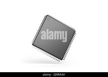 Microprocessor with copy space on surface isolated on white background. 3d illustration. Stock Photo
