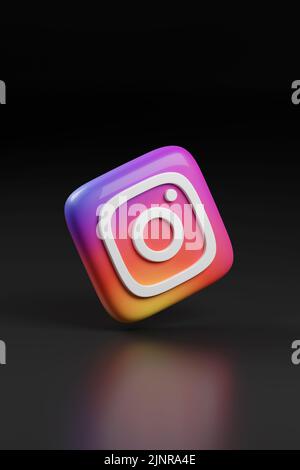 Buenos Aires, Argentina - August 6th, 2022: Instagram camera logotype on black background. 3d illustration. Stock Photo