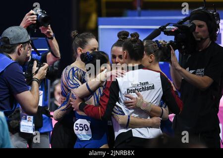 Munich, Italy. 13th Aug, 2022. Team Germany bronze medal during European Women's Artistic Gymnastics Championships - Senior Womenâ&#x80;&#x99;s Team Final, Gymnastics in Munich, Italy, August 13 2022 Credit: Independent Photo Agency/Alamy Live News Stock Photo