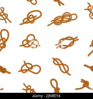 Knot rope pattern. Seamless print of different types of noose ropes for hiking and sea travel. Vector texture Stock Vector