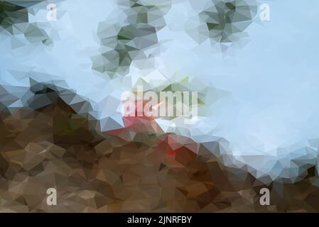 Abstract mosaic triangle pattern vector background. Low poly scenic of mountain and flower. Stock Vector