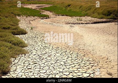 Heat wave conditions and low rainfall causes water channels to dry up Stock Photo