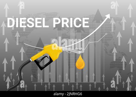 black and white diesel prices background with colourful fuel nozzle. concept for crued oil analysis and demand in the world. Stock Photo