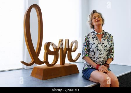 Princess Delphine of Saxe-Coburg pictured during a royal 'Artist Talk' in the context of the exhibition 'A Life' (06-28/08) at the Kunstenfestival Aardenburg (16/07-04/09) in Aardenburg, Zeeland, the Netherlands, Saturday 13 August 2022. Kunstenfestival Aardenburg is a biennale for art at home and in outdoor spaces BELGA PHOTO KURT DESPLENTER Stock Photo