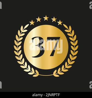 37 Years Anniversary Celebration Icon Vector Logo Design Template With Golden Concept Stock Vector