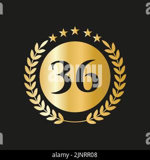 36 Years Anniversary Celebration Icon Vector Logo Design Template With Golden Concept Stock Vector