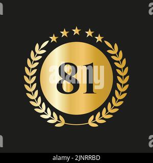 81th Years Anniversary Celebration Icon Vector Logo Design Template With Golden Concept Stock Vector