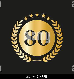 80th Years Anniversary Celebration Icon Vector Logo Design Template With Golden Concept Stock Vector