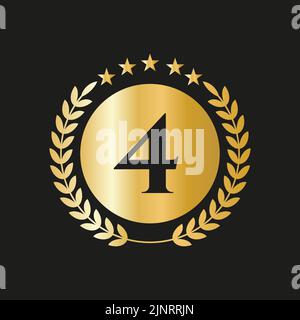 4th Years Anniversary Celebration Icon Vector Logo Design Template With Golden Concept Stock Vector