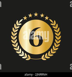 6th Years Anniversary Celebration Icon Vector Logo Design Template With Golden Concept Stock Vector