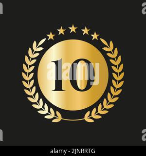 10th Years Anniversary Celebration Icon Vector Logo Design Template With Golden Concept Stock Vector
