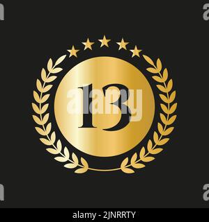 13th Years Anniversary Celebration Icon Vector Logo Design Template With Golden Concept Stock Vector