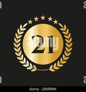 21st Years Anniversary Celebration Icon Vector Logo Design Template With Golden Concept Stock Vector